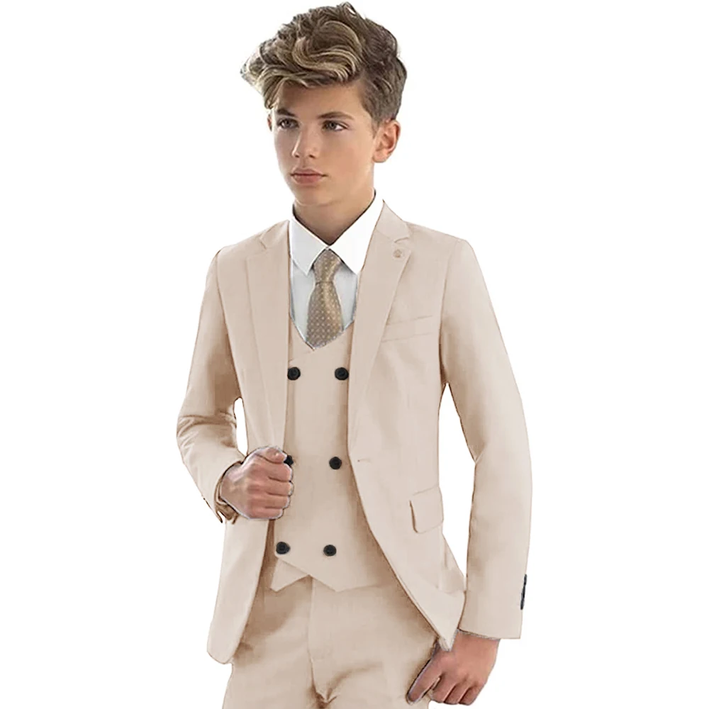 Casual Solid Boys Formal Suits Kids Quality Clothing Set Coat Vest Pants 3Pcs Wedding Tuxedo Children Blazer Party Costume
