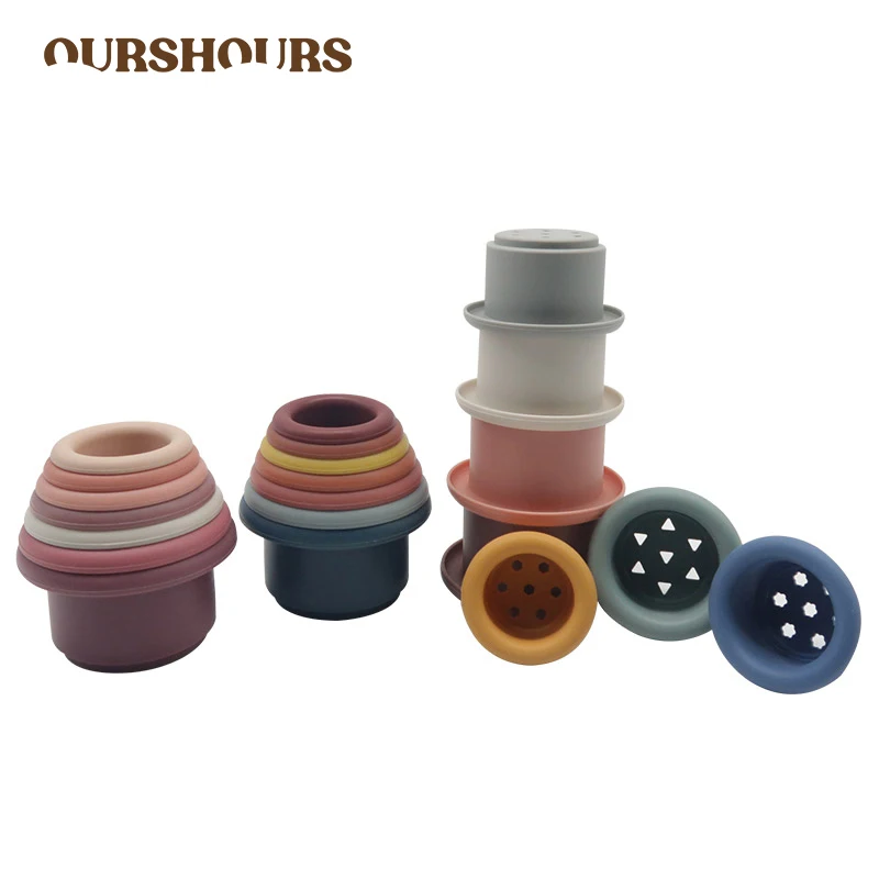 

Silicone Building Block Baby Stacking Cups Toy BPA Free Silicone Teether Stacking Hourglass Toys Stacked Cup Educational Toys