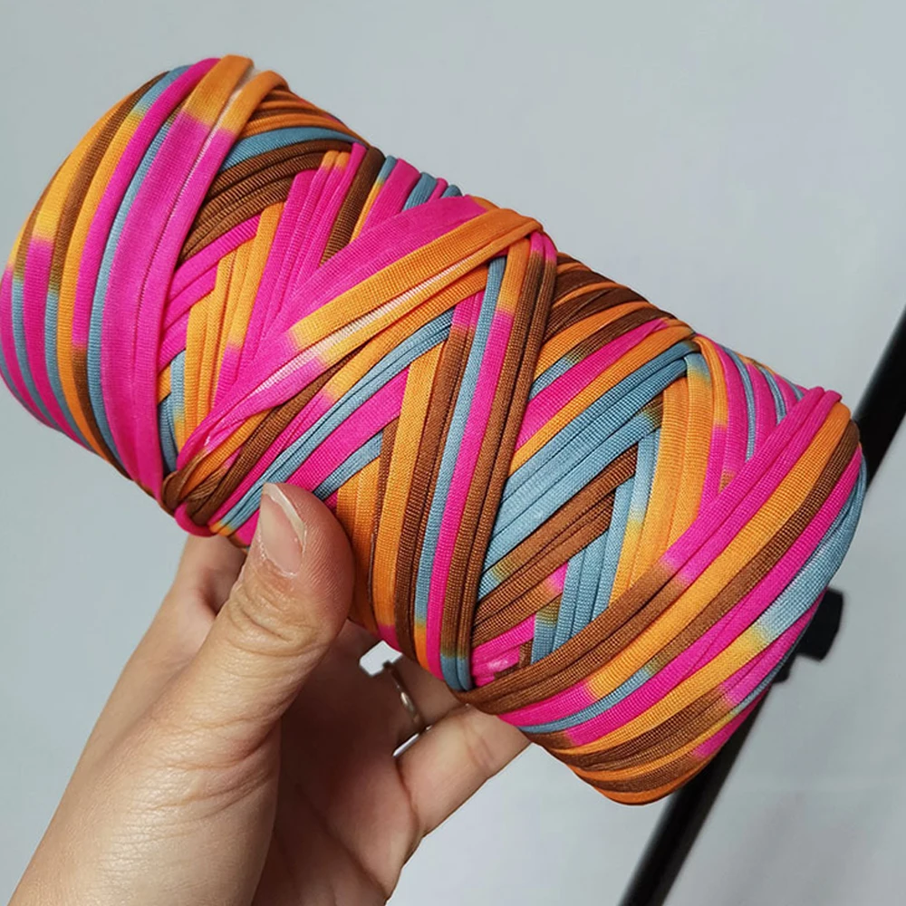 300g T-shirt Cotton Yarn For Knitting DIY Soft Wool Crochet Bag Blanket Cord Section Dyed Rainbow Weaving Thread Puffy 150 Meter 3