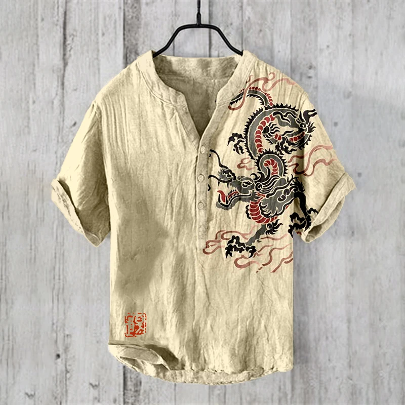 Cherry Blossom Japanese Lino Art Linen Blend Shirt
