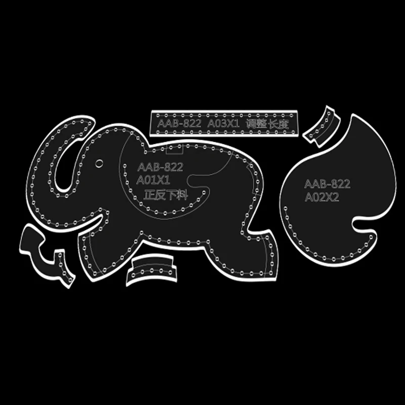 Acrylic Sewing Pattern of Elephants, Hanging Pendent Template, DIY Leathercrafts Template, 11.5*9.7cm
