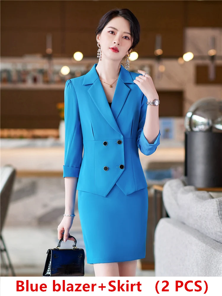 Ladies Double-breasted Suit Set Wide Leg Trousers Cardigan Two Piece Outfit  Blazer And Pants 2pcs Outfits