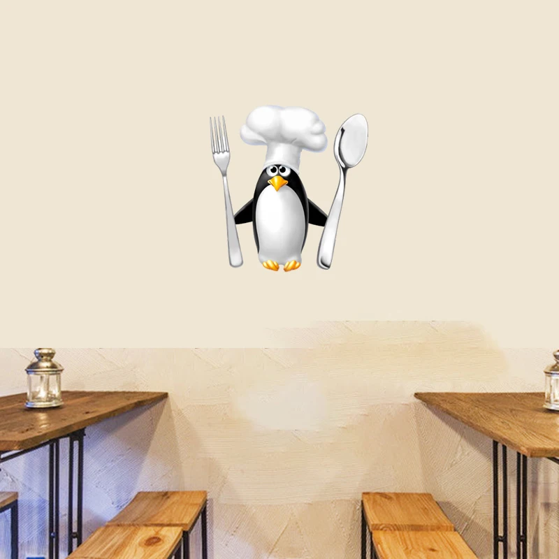 T153# Funny Penguin Chef Refrigerator Decal Kitchen Sticker wall stickers self adhesive stickers kitchen wall sticker
