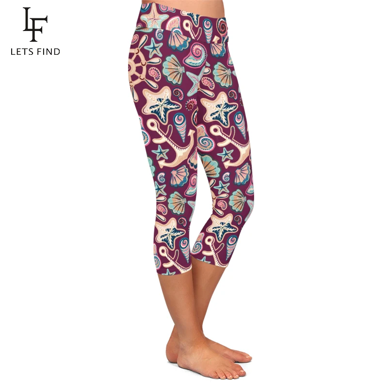 Fashion High Waist Seamless Starfish Digital Printing Girl Capri Leggings High Quality Milk Silk  Casual Women Leggings