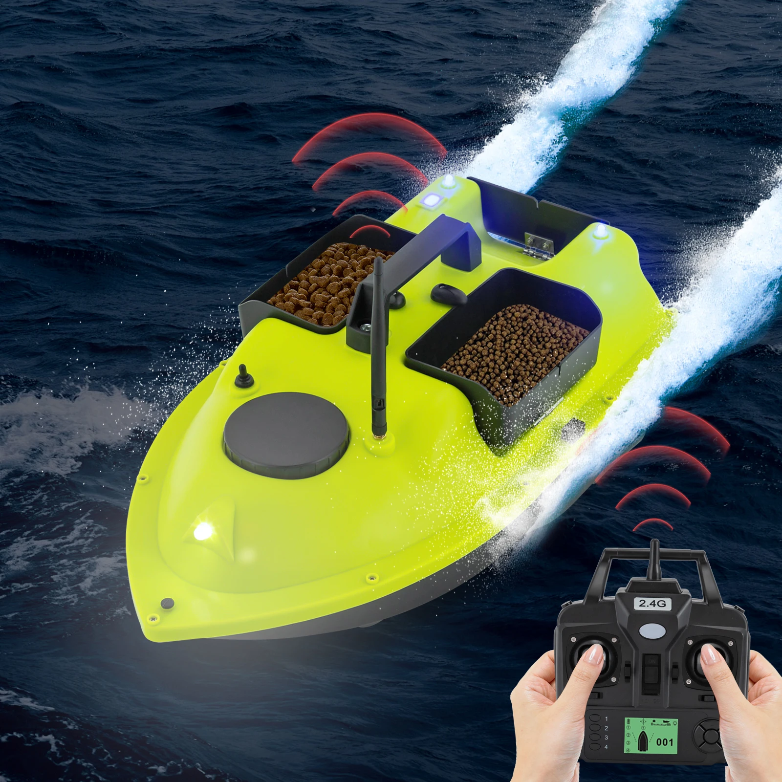 Tragbares Angelköderboot mit Fernbedienung GPS-Signal 2 X 5200 mAh Li-Ionen-Akkus Angelköderboot