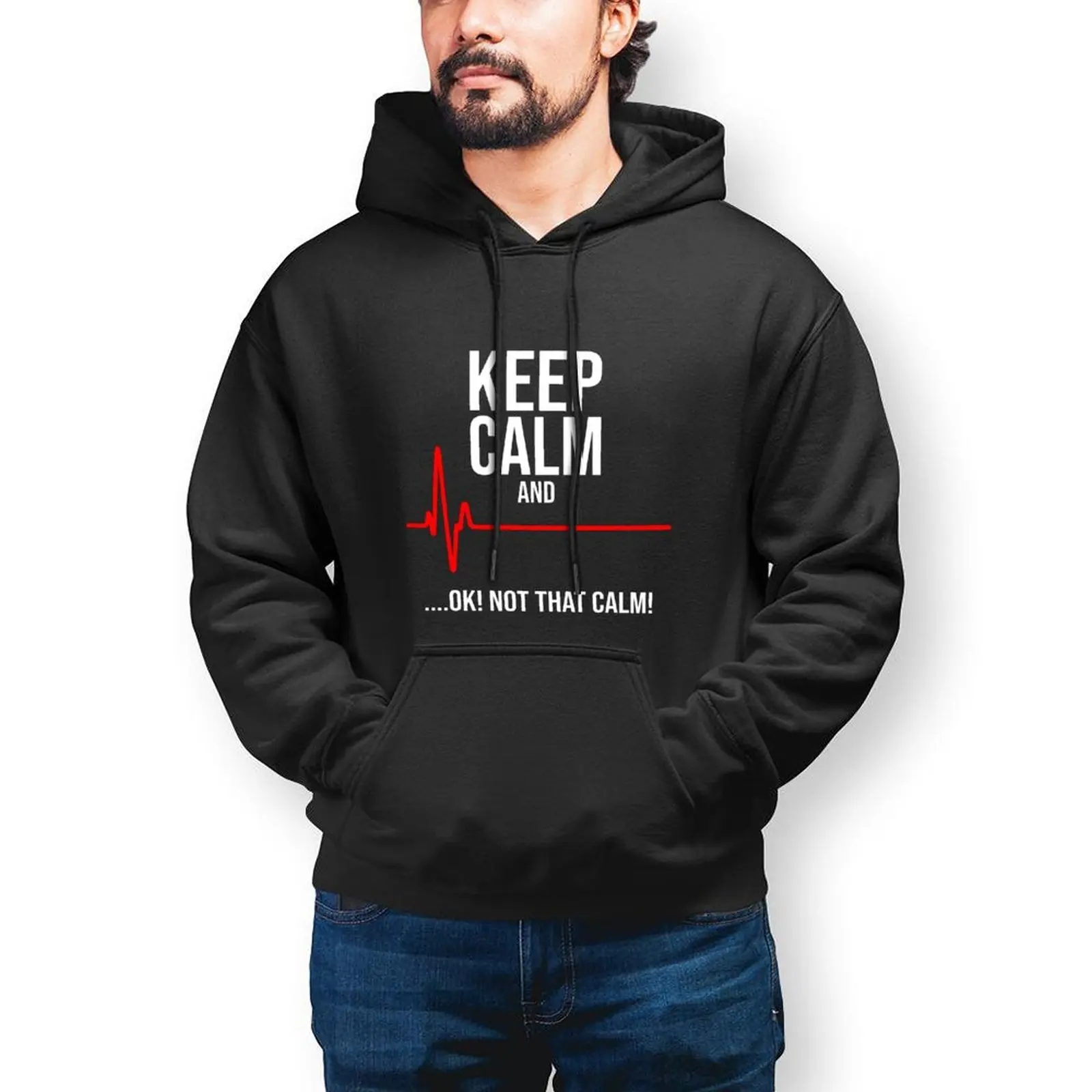 

Keep Calm And Ok Not That Calm Loose Hoodies Man Heartbeat Print Casual Hoodie Winter Harajuku Classic Sweatshirts Plus Size