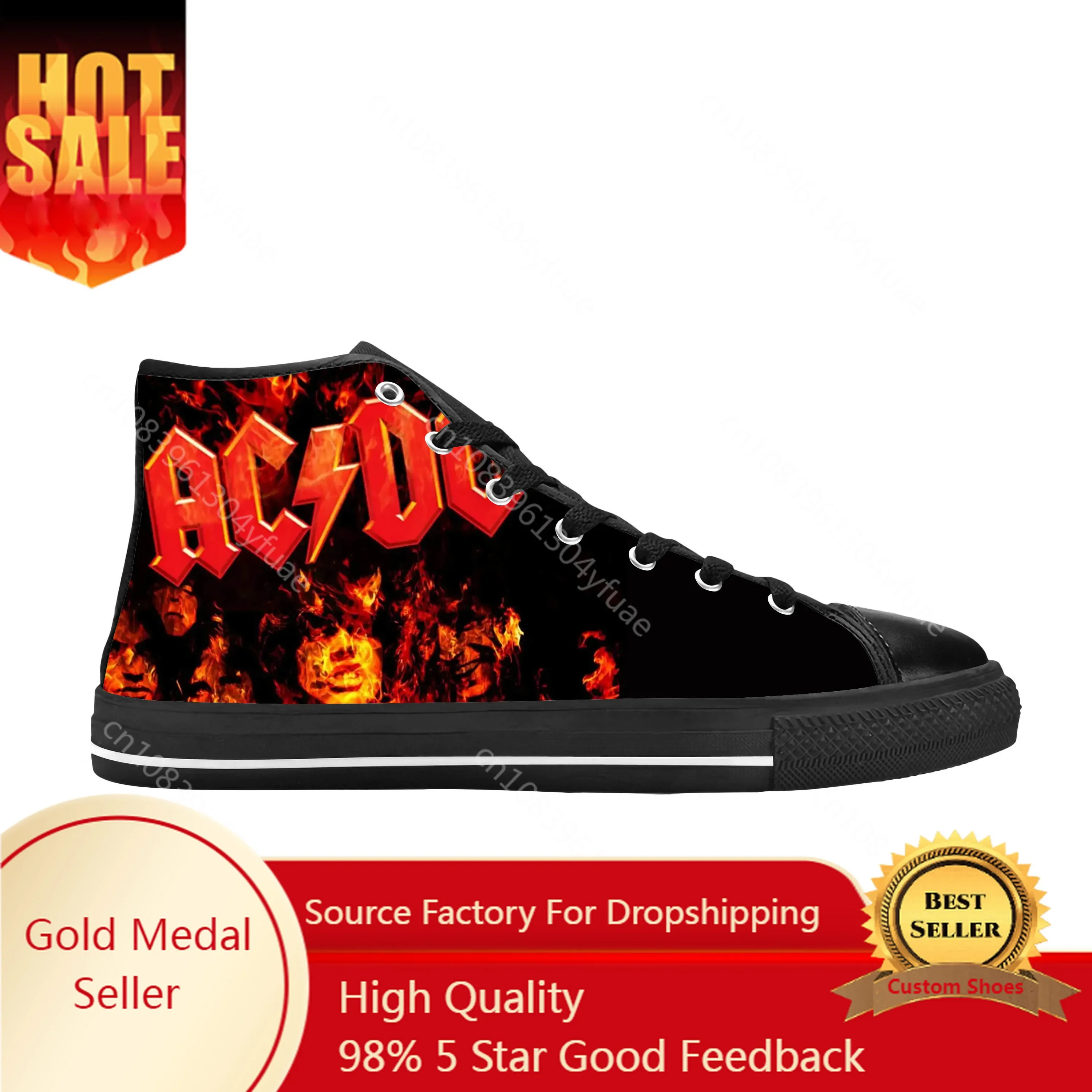 Hot Dcs Hard Blues Heavy Metal Rock Band Ac Acdcs scarpe di stoffa Casual High Top confortevole traspirante stampa 3D uomo donna