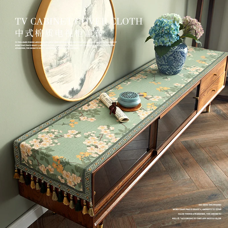 

Chinese Style TV Counter Dust Cover Book Desk Coffee Table Tablecloth Table Flag Long TV Cabinet Cover Home Decoration