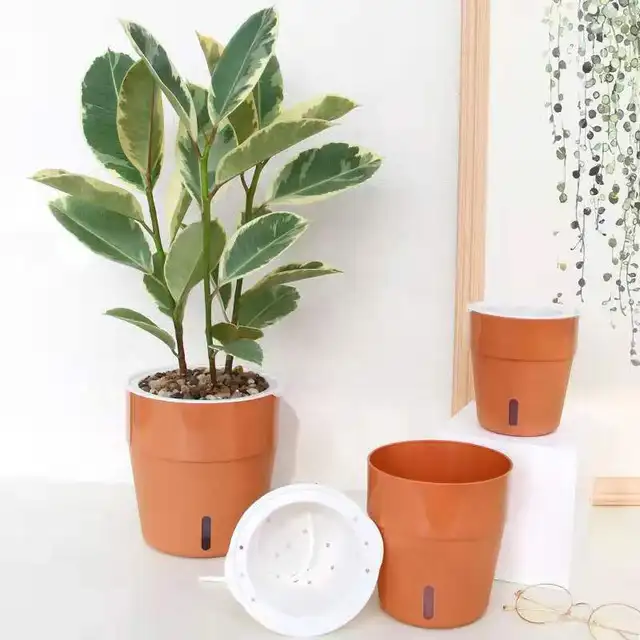 Kettős Rétegű Ön Öntözés Műanyag Virágcserép -Víz Automatikus Abszorpció Ültetvényes Színes Edény Asztali Növények Tartó - Image 2