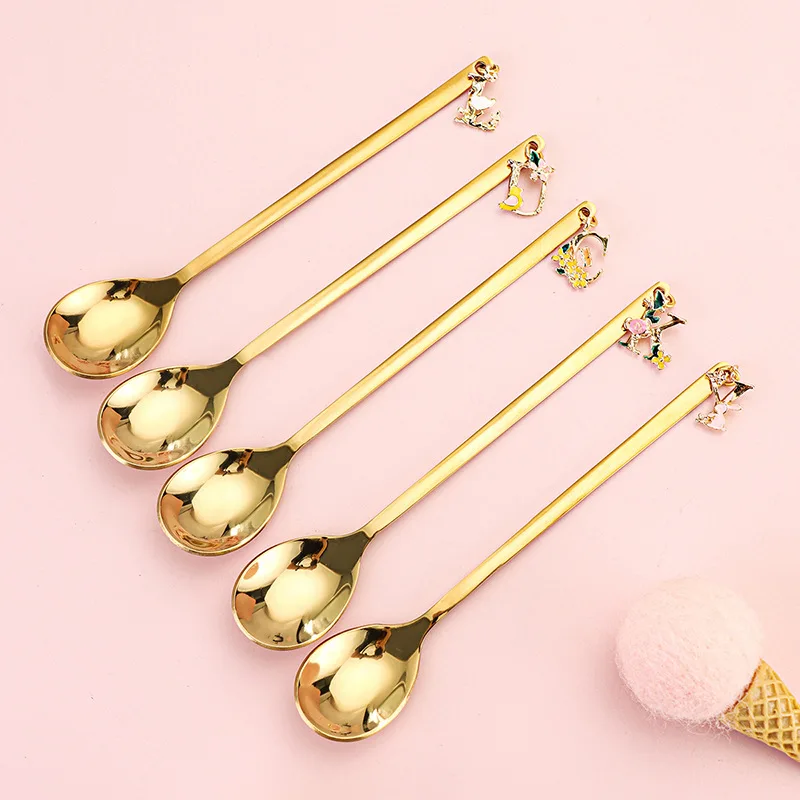 Stainless Steel Cartoon Letter Spoon Fork Dessert Spoon Ice Cream Coffee Cake Fork spoon set utensil set gold cutlery