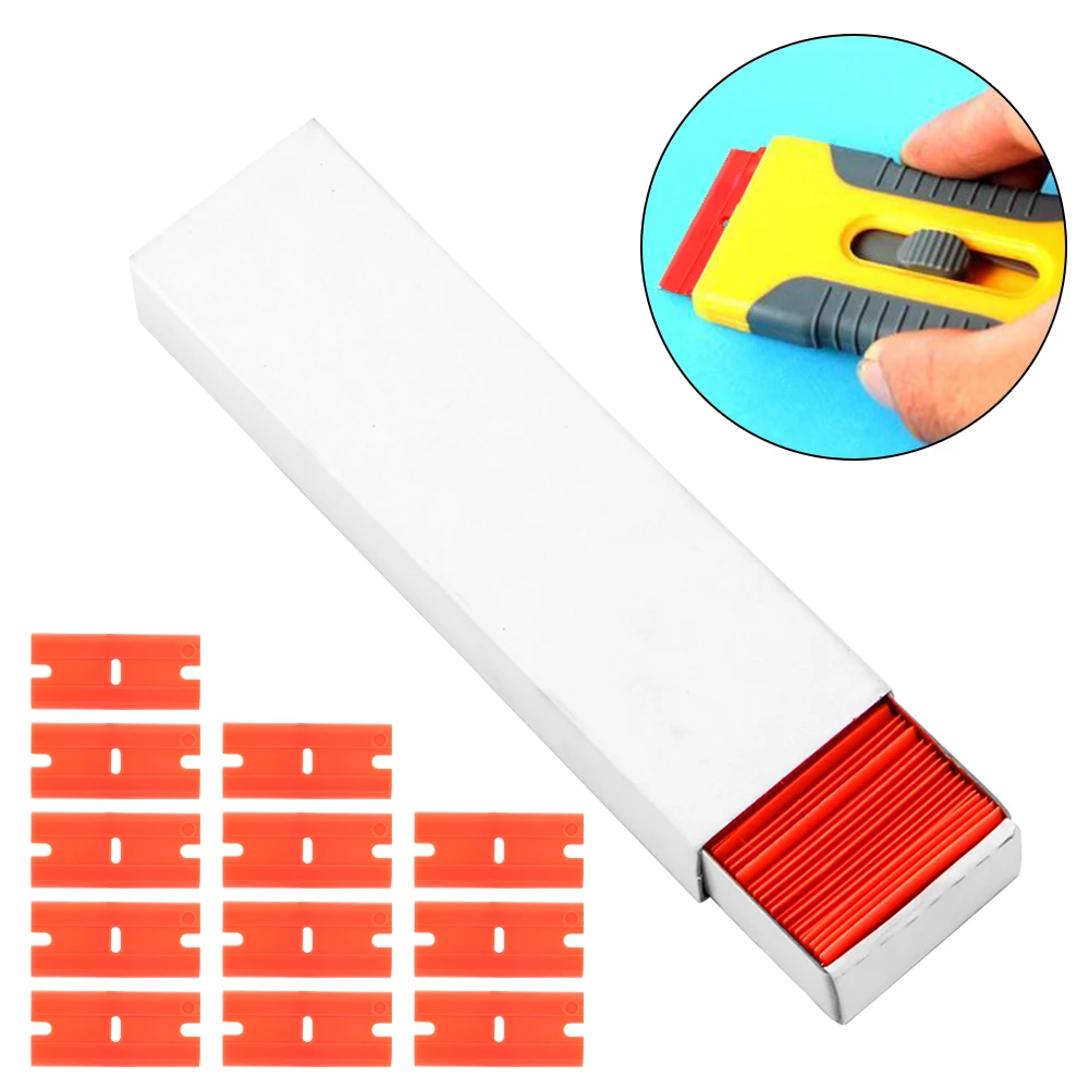

100pcs Double Edged Plastic Razor Blade Car Wrap Sticker Squeegee Window Glass Clean Scraper Label Clean Razor Glue Remover