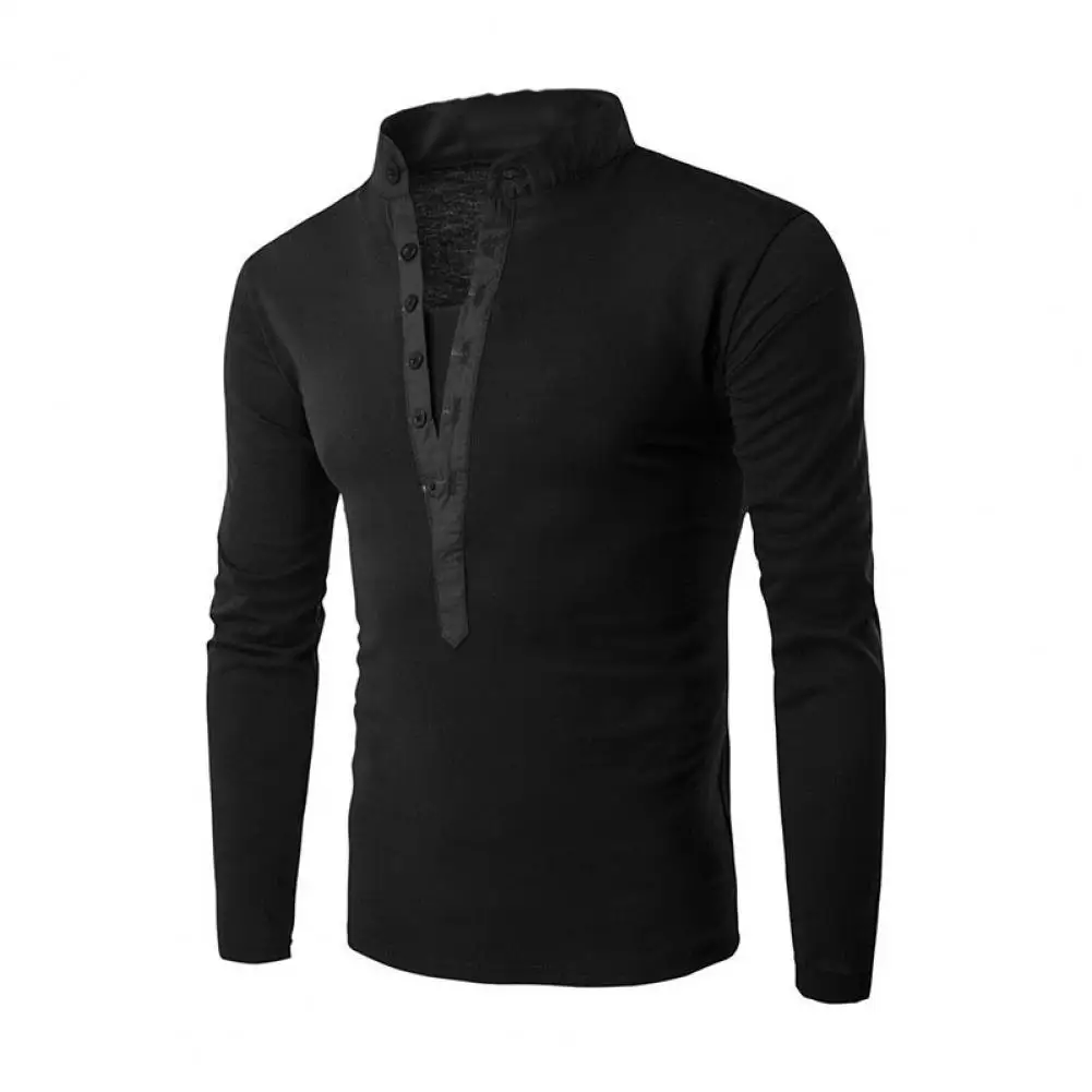 

Fashion shirt men's Henry solid color half-open button stand collar muscular men's tops street soft and comfortable 2023 new