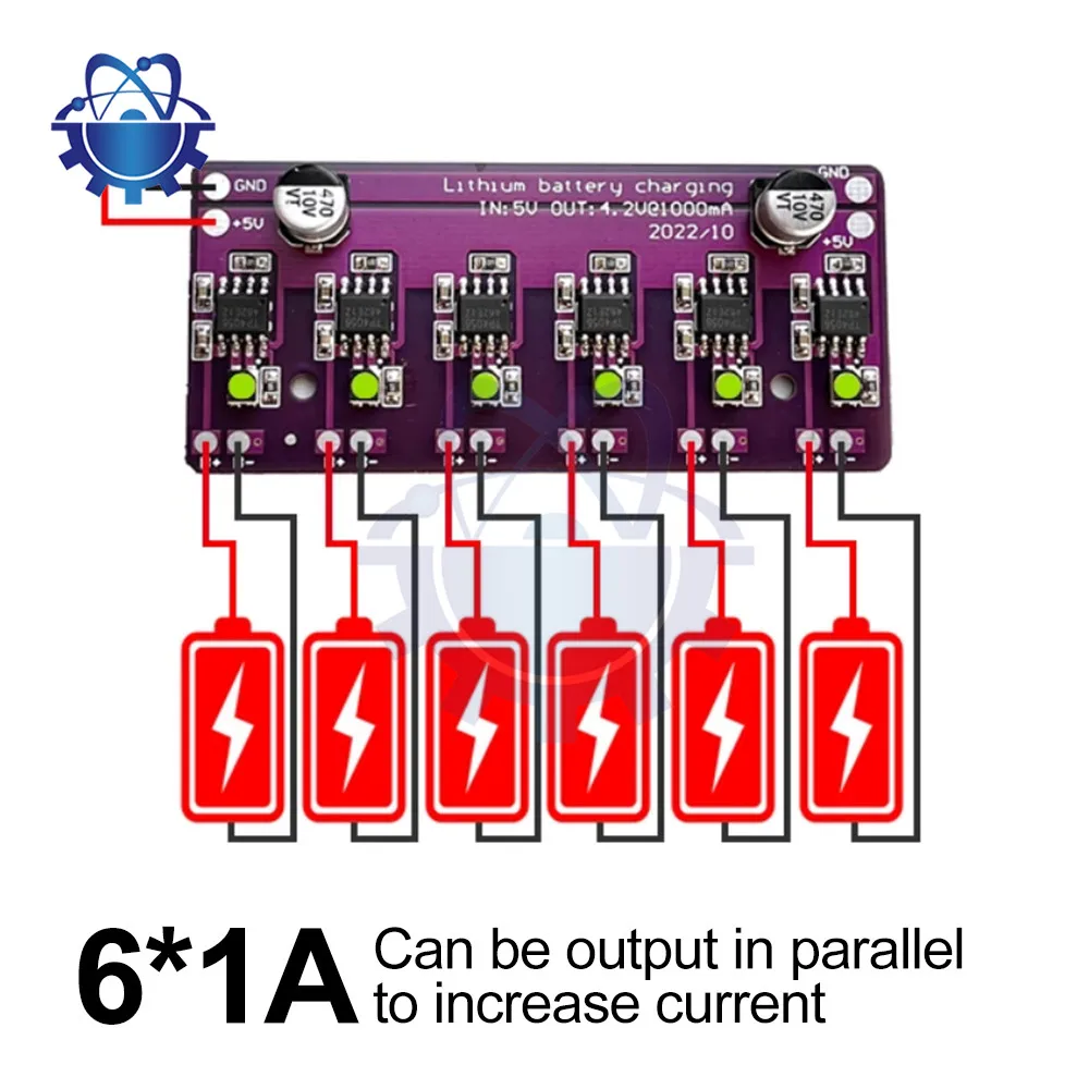 18650 Laadmodule 4056 5V 1a Lithium Acculader Board 6 Onafhankelijke Lading Ontlading Geïntegreerde Module Printplaat