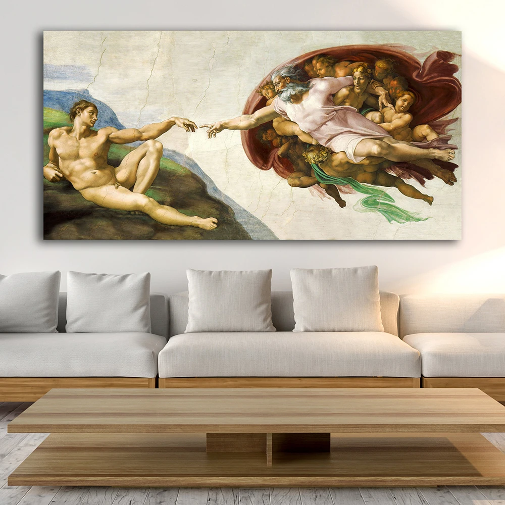 

The Creation of Adam Poster Prints Renaissance Famous Painter Wall Art Canvas Painting Picture for Living Room Home Decoration