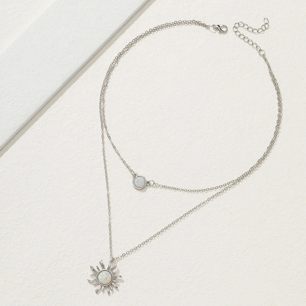 

Retro Multi-Layer Natural Stone Sun Pendants Fashion Necklace Charming Clavicle Chain Party Birthday Gifts For Girls