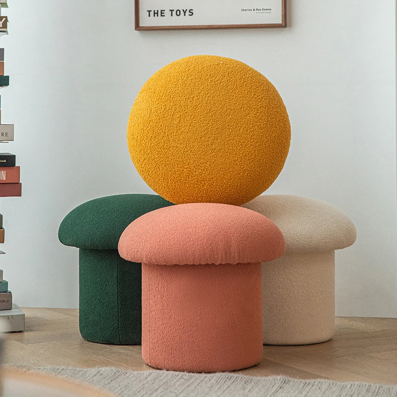 Wuli Nordic Lamb Velvet Mushroom Stool Children's Cute Round Stool Ins Suede Shoe Changing Bedroom Dressing