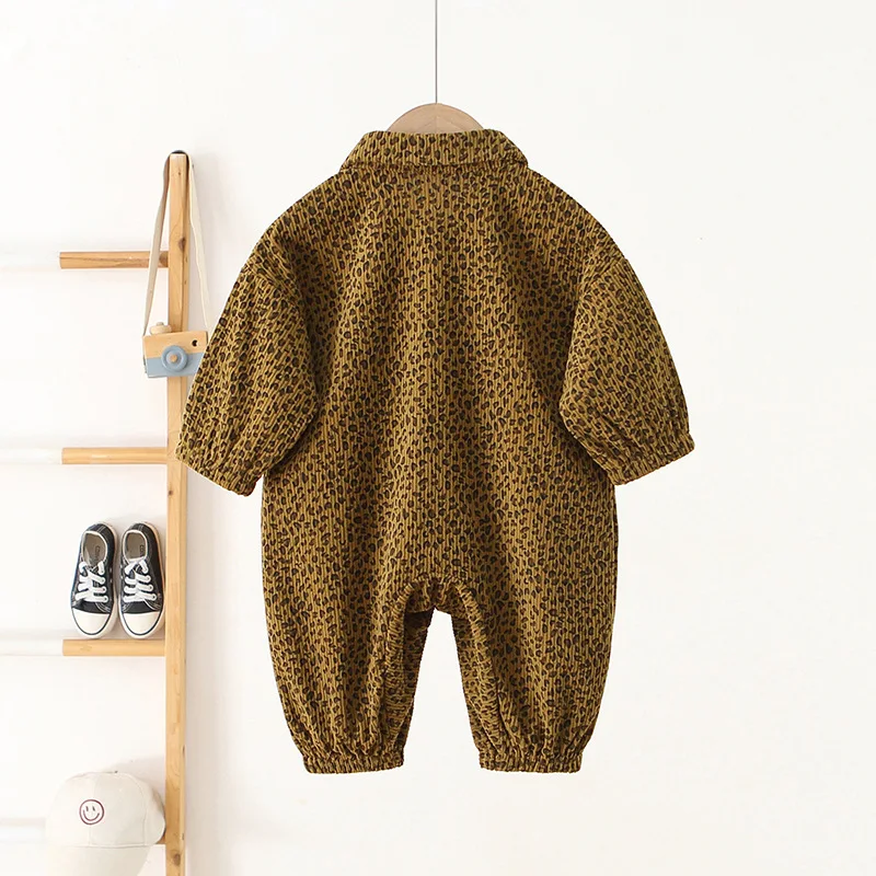 Corduroy Leopard Print Jumpsuits Rompers for Baby Boys Girls
