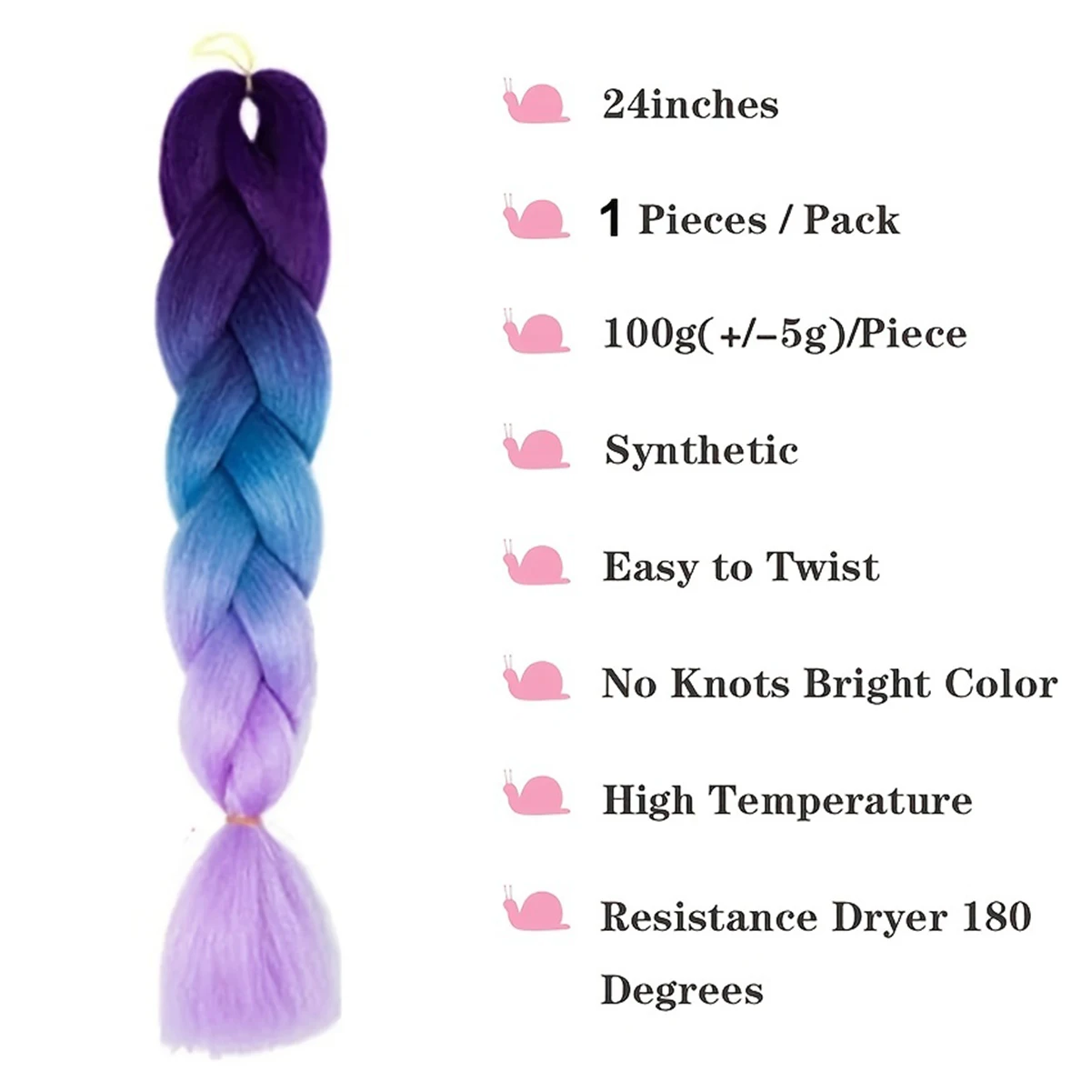 1 Pack 3.53oz Braiding Hair Purple Blue Colorful Synthetic Braids Hair Extensions Synthetic Crochet Braids For Women