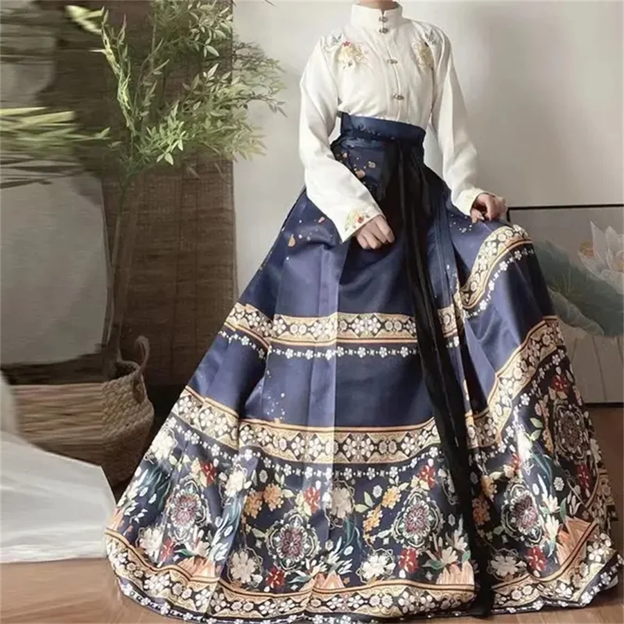 

Horse Face Dress Skirt Women Pleats Skirt Black Blue Red Shirt Sets Chinese Traditional Hanfu Skirt Plus Size Ming Dynasty Hanfu