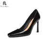 RAINBOW 33-40 Handmade Genuine Leather Shoes Trend Luxury Women Pumps Pointed square Toe High Heels Party Elegant Ladies Office 6