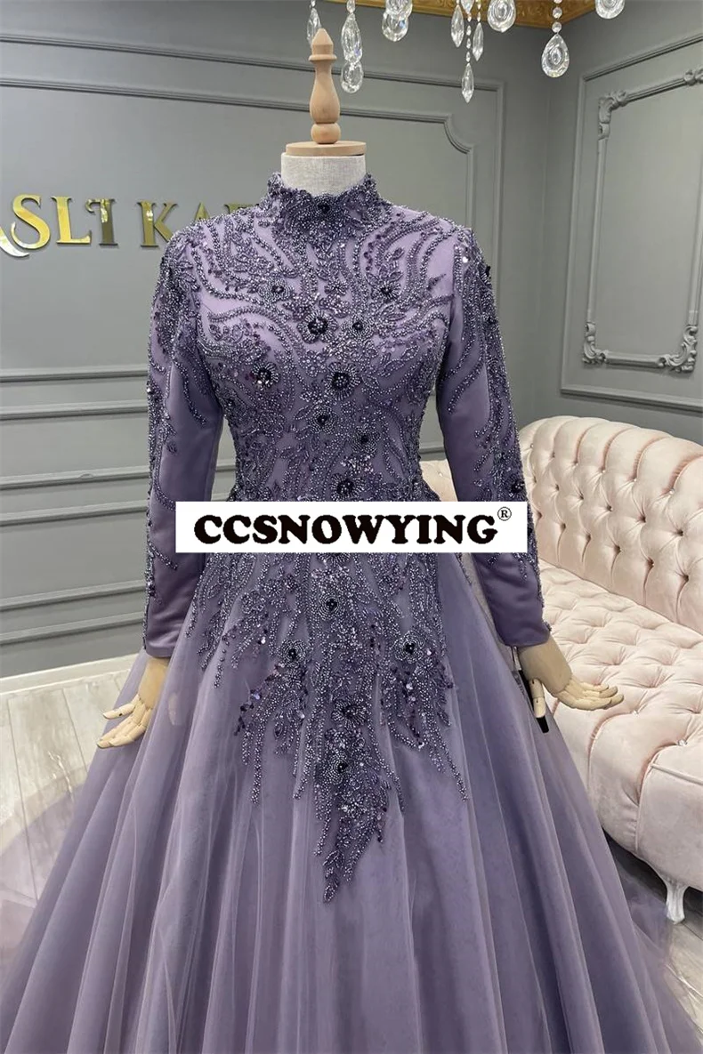 Long Sleeve Beaded Modest Long Formal Gown