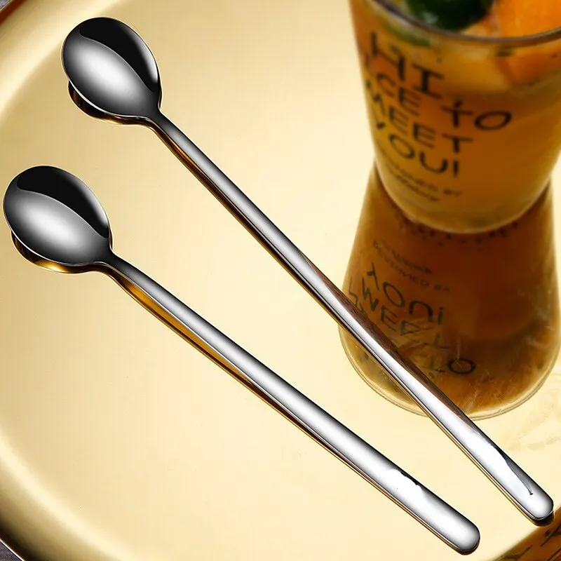304 Stainless Steel Spoons Ice Cream Spoons Long Handle Coffee Stirring Kitchen Utensils 5pcs