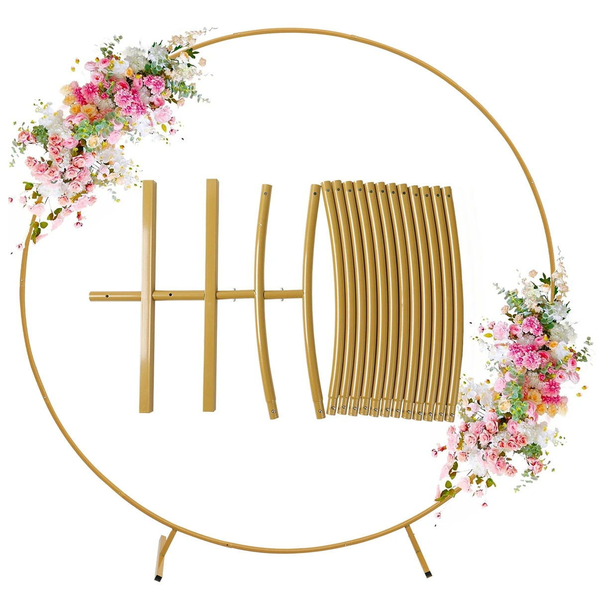 Arche De Mariage Ronde En Métal 2,9m - Support Décoratif Pour Fêtes Et Cérémonies - Doré