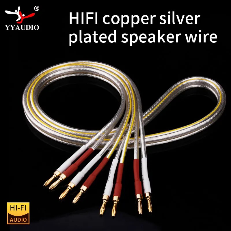 YYAUDIO 6N OFC HIFI Silver Plated Speaker Cable HIFI Banana Plug to Banana Jack Hiend Speaker