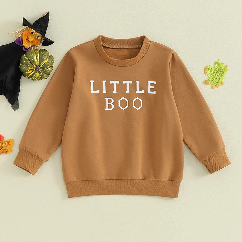 Halloween Toddler Boys Girls Sweatshirts - Cute Letter Print Crew Neck Long Sleeve Kids Pullovers for Fall - Trendy Tops for 4