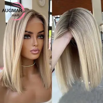 Ash Blonde 360 Lace Front Wig Brown Highlight Bob Wig Human Hair 13x6 HD Lace Frontal Wig Straight Lace Front Human Hair Wig