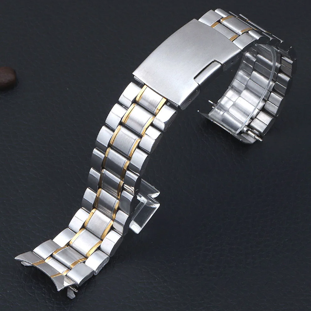 Premium Stainless Steel Watch Strap Bracelet - Curved Arc End, Waterproof & Durable Replacement Wristband