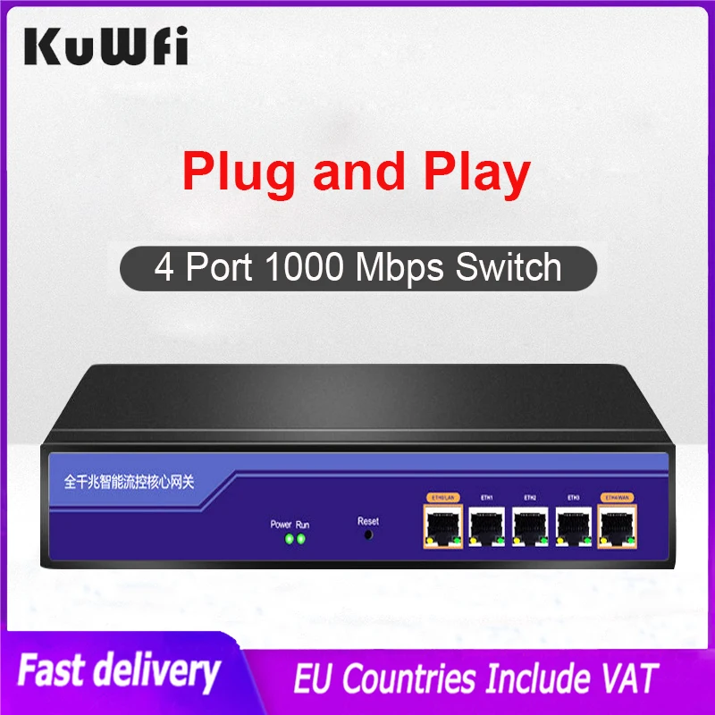 

KuWFi 4 Port 1000 Mbps Switch Ethernet Managed Switch RJ45 Hub Internet VLAN/DHCP/LACP/IGMP Gigabit Network Switch PPPoE Server