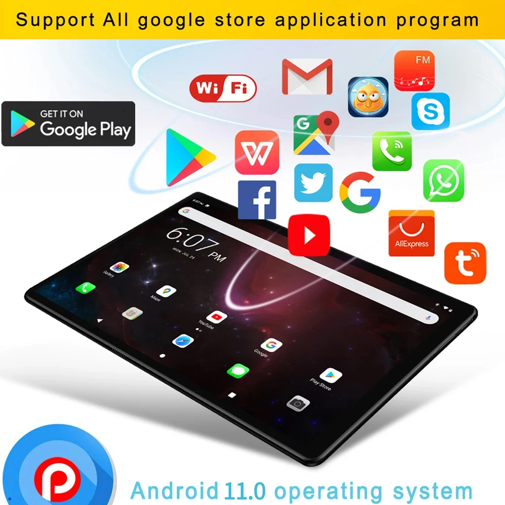 BDF 10.1'' Tablet PC Android 11 Support 4G/3G Dual SIM Card Tablets 4GB+64GB Bluetooth Wi-Fi Tablet Android Pc 4