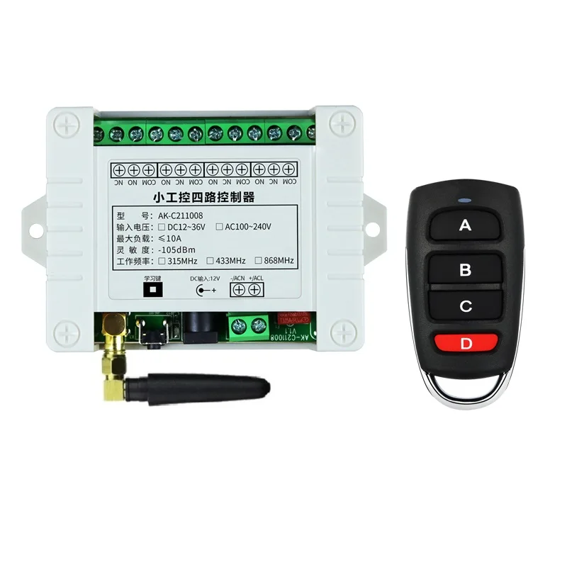 Interruttore Telecomando Wireless Universale 433Mhz Ac 110V 220V 4Ch Ricevitore Relè Trasmettitore Rf Per Garage/Cancello/Motore/Luce/Lampada