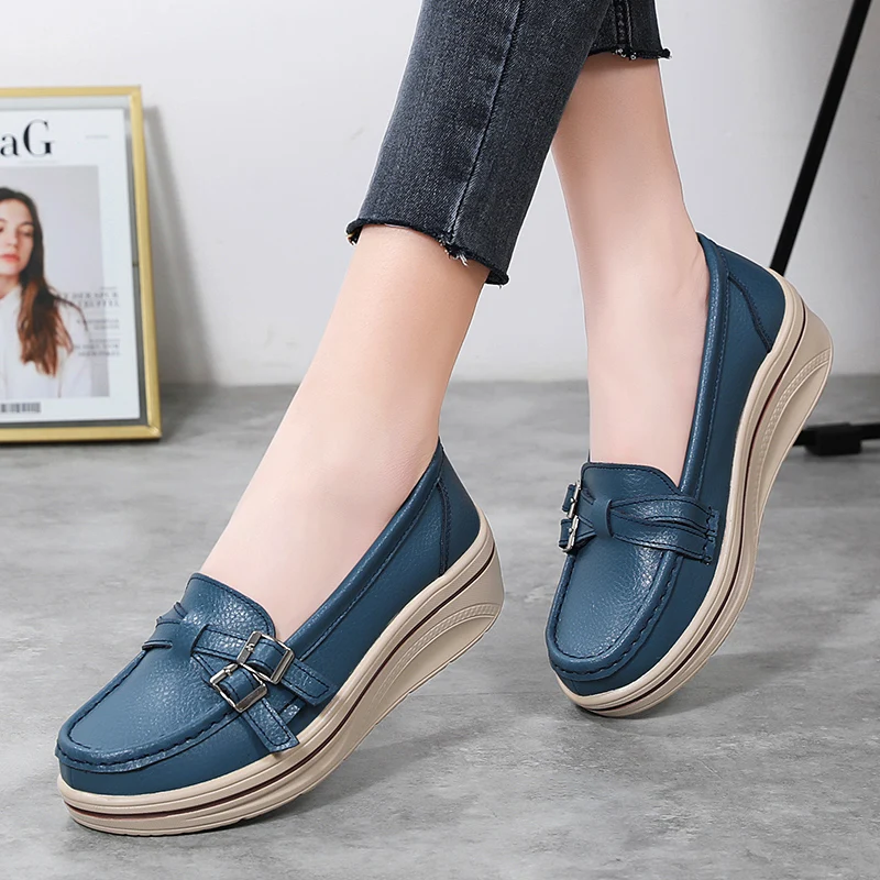 Women Shoes Women Flats Casual Shoes Spring Autumn Women Flats Platform Loafers Leather Comfort Wedge Moccasins Orthopedic Slip On