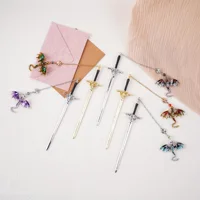 1Pc Sword and Dragon Alloy Bookmark, Gift for Reading Fans, Silver and Gold Fantasy Metal Pendant, Ideal Accessories for Readers, Holiday Hanging Decorations.