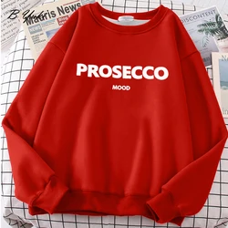 Blessyuki Prosecco Letter Print Cotton Hoodies Women Autumn Casual Vintage Oversized O-neck Basic Pullover Female Harajuku tops