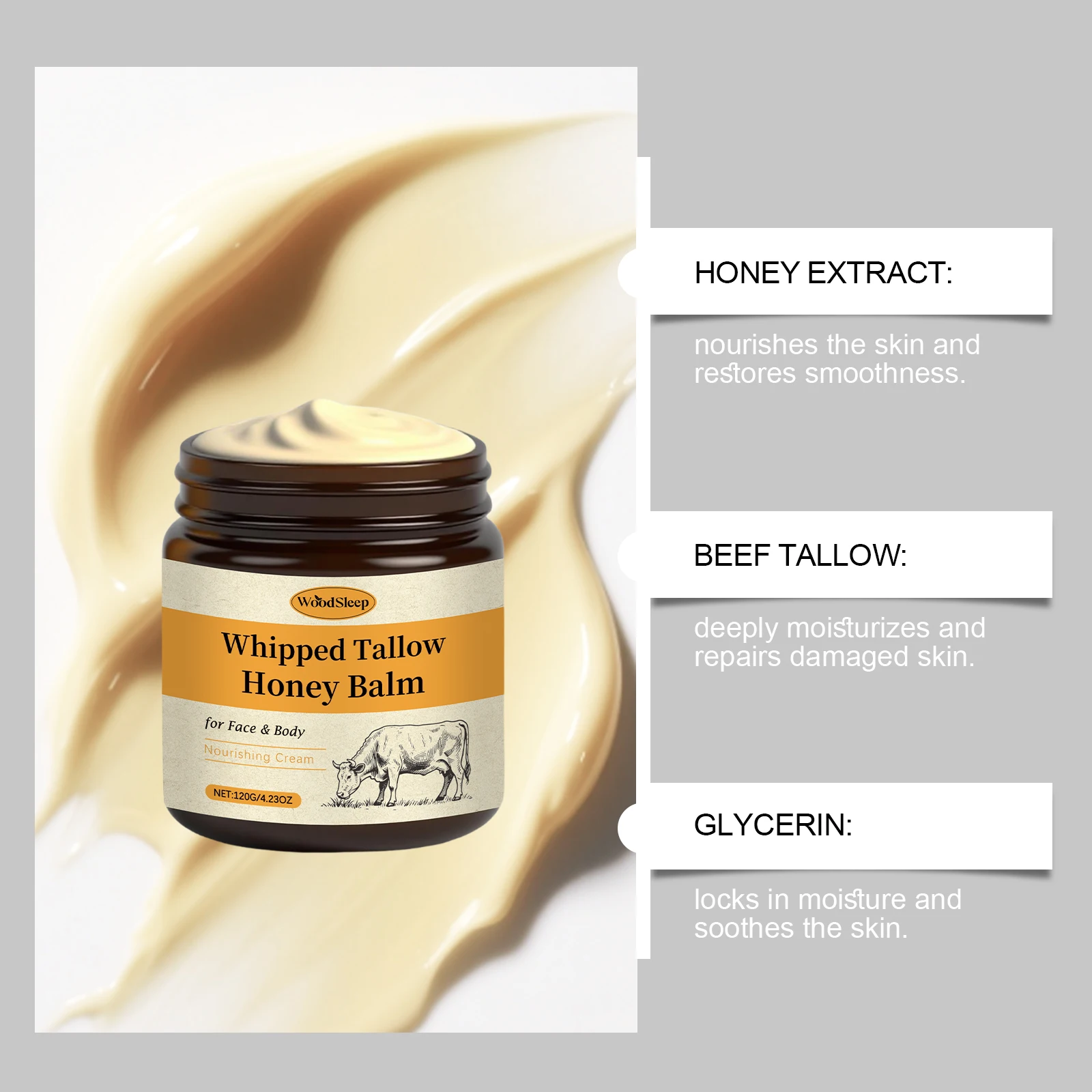Honey & Beef Tallow Moisturizing Cream - Deep Nourishment, Moisture Locking & Daily Gentle Care for Dry Skin