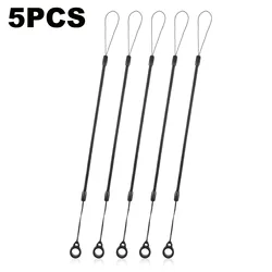 Elastic Tether Lanyards for Touch Pens - Set of 5 Spring Straps for Convenient Pen Tethering (5PCS - Black)