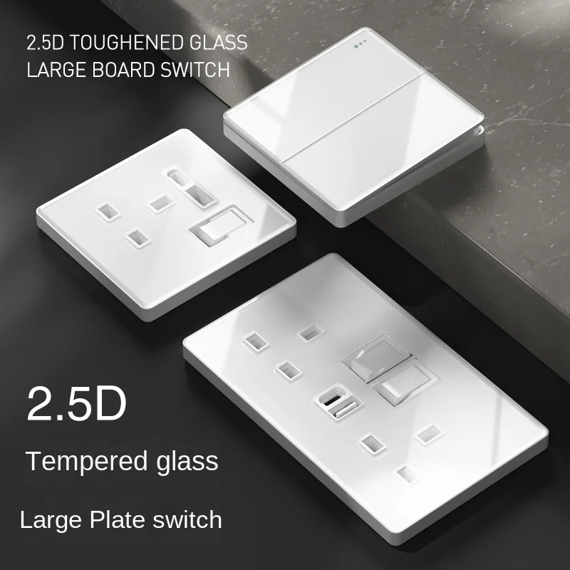 초박형 흰색 고품질 유리 조명 벽 스위치, 영국 벽 18W Type-C 고속 충전 USB 소켓, 전원 1/2/3/4Gang 1Way220V