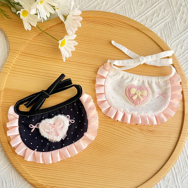 Cat Bib Lolita Style Cute Polka Dot Pet Neck Decoration Cat Role-playing Clothing Drool Bib Fabric Scarf 2