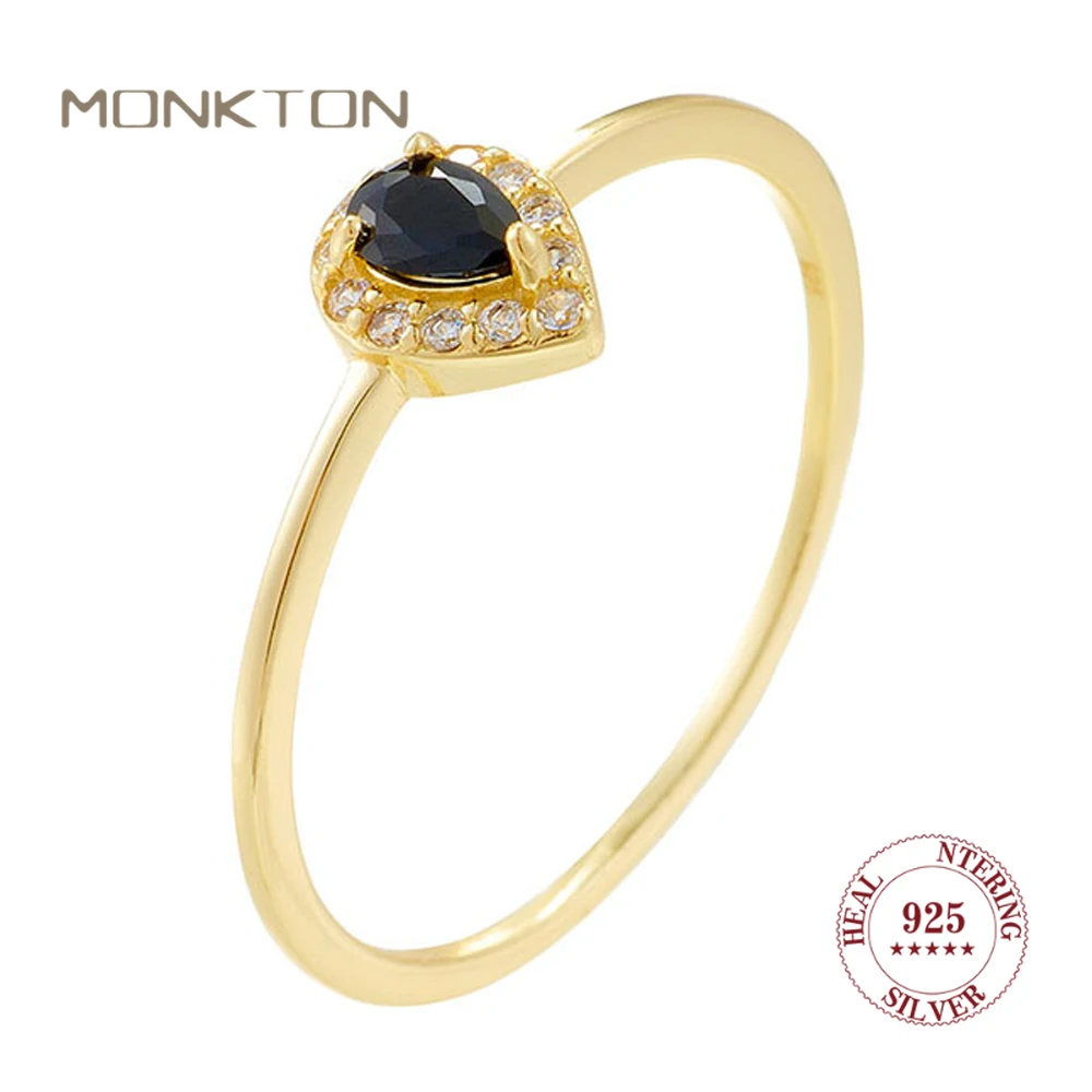 

Monkton 100% Sterling Silver Water Drop Black Zircon Ring for Women Vintage Wedding Rings Accessories Brand Jewelry