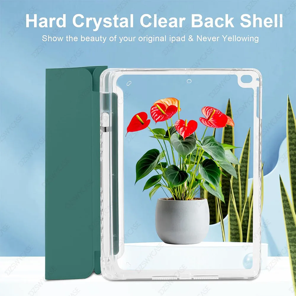 Premium iPad 9.7 Slim Case with Pencil Holder and Auto Sleep/Wake功能，透明背壳设计