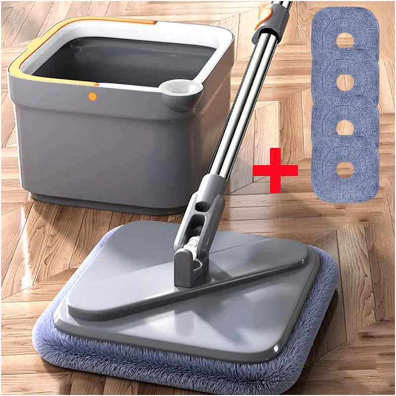 With 5pcs Mop Cloths, Square Separation Of Clean & Dirt Water Mop Bucket,  Hands-free Home Cleaning Tool