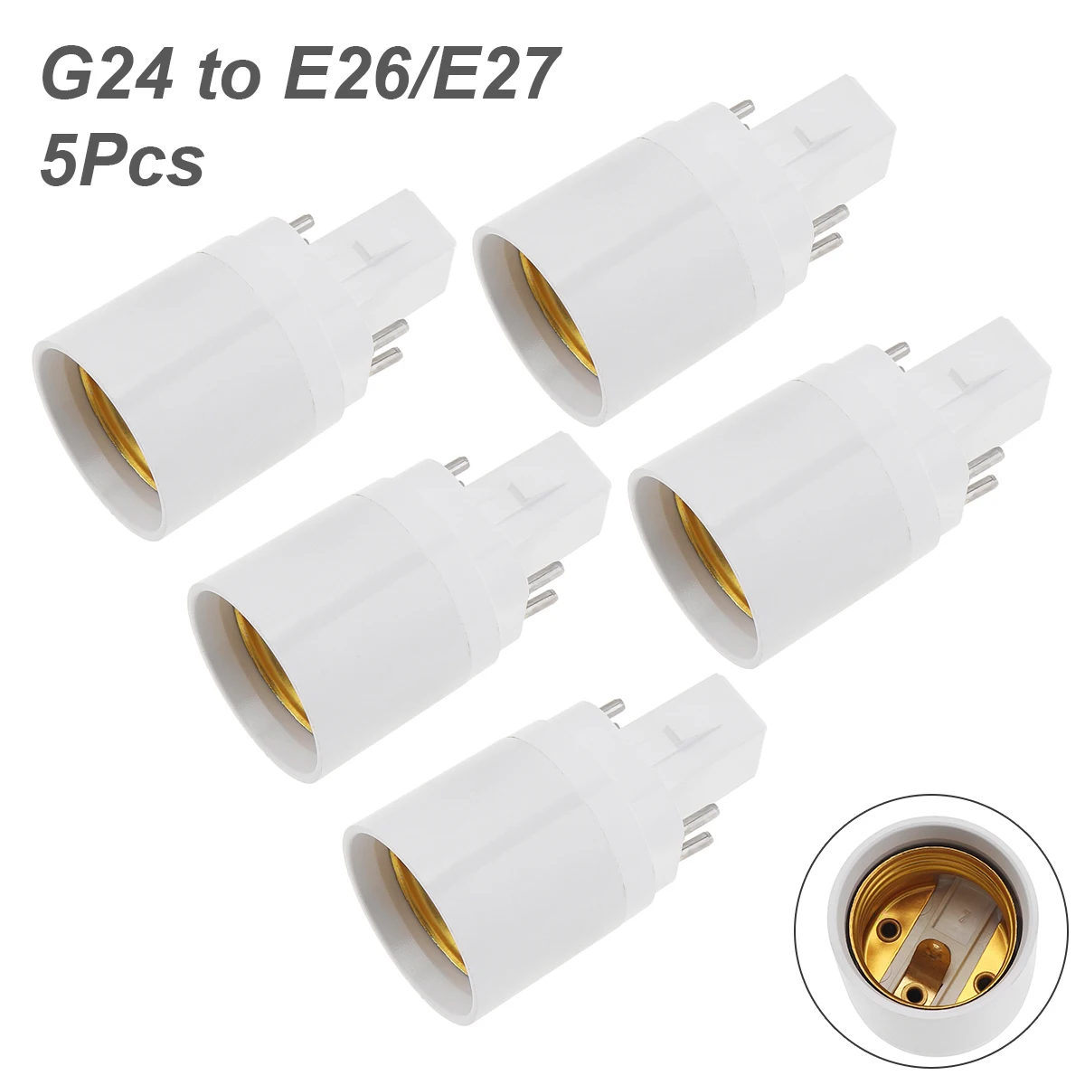 5pcs 4Pin Conductive G24 to E26/E27 Socket Adapter Gx24q Lamp Base Adapters G24q to Medium Edison Light Socket Converter 5pcs gold plate 2a3 300b 45 50 71 80 6a3 ux4 base top 4pin ceramic tube socket