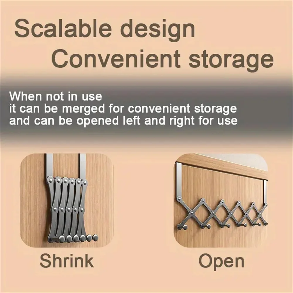 1pc Metal Door Back Foldable Wall Mounted Clothes Storage Hook-Holeless Telescopic Hook Suitable for Bedroom storage hook door hook