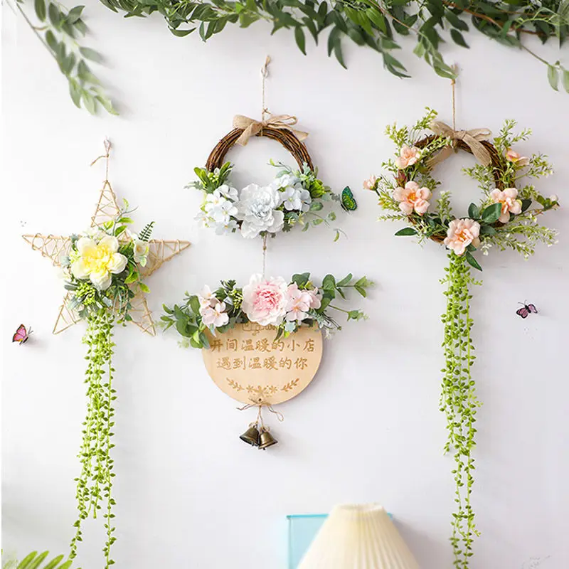 

Living Room Background Wall Decorations Fake Flowers Hanging Wall Decor Bedside Wall Hanging Flower Basket Hanging Decorations