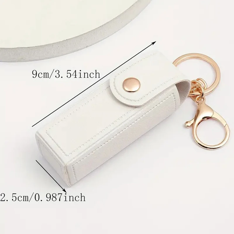 1PCS New Leather Lip Balm Bag Keychain Holder Protective Cover Mini Portable Key Bag Lipstick Cosmetics Storage Bag 6