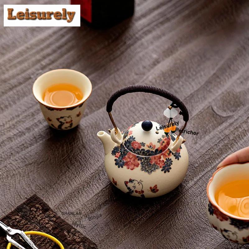Mineral Rocks White Little Cat Tea Set Complete Set Vintage Tea Ceremony Set Teapot and Tea Cup Set Chinese Tea Set Collection
