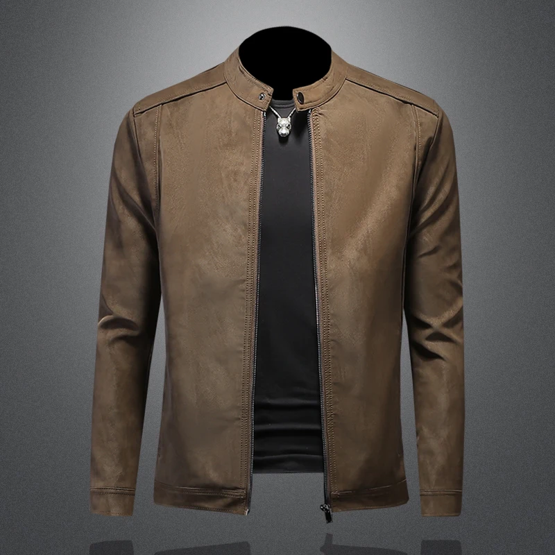 Leather Jackets Autumn And Winter Men's Standing Collar Motorcycle Leather Jacket Casual Slim Fit